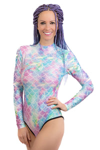 Swimsuit with a Scale Pattern and Long Sleeves in black